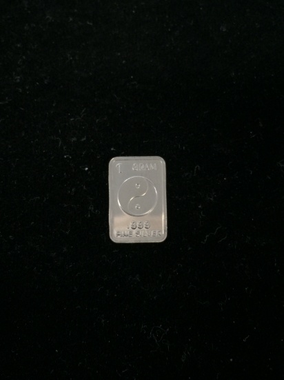 1 Gram .999 Fine Silver Yin Yang Symbol Silver Bullion Bar
