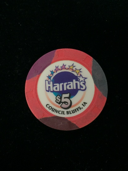 Vintage Harrah's Casino - Council Bluffs, Iowa $5 Casino Chip - RARE