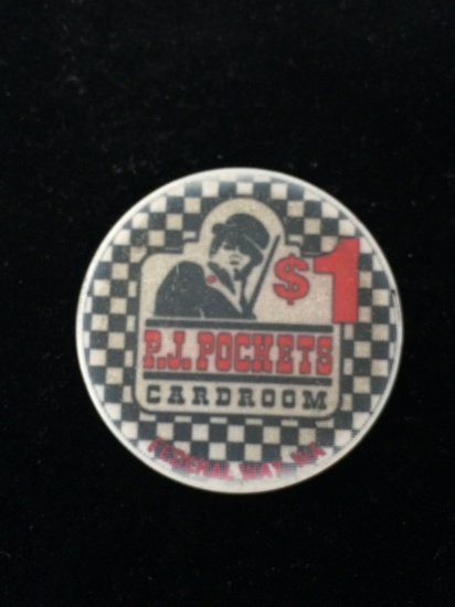 Vintage P.J. Pockets Casino - Federal Way, Washington $1 Casino Chip - RARE