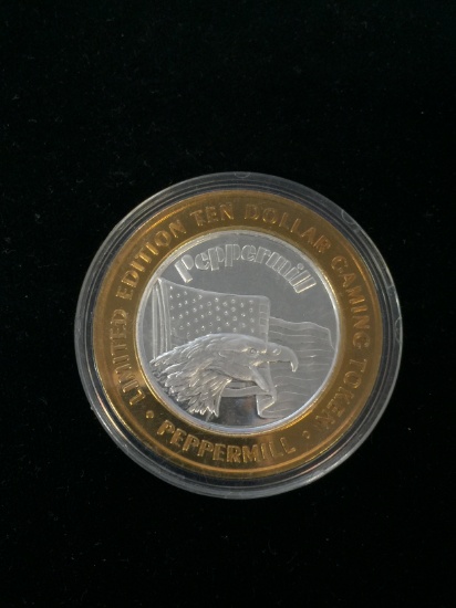 $10 Gaming Token .999 Fine Silver Limited Edition - Peppermill, Reno, Nevada