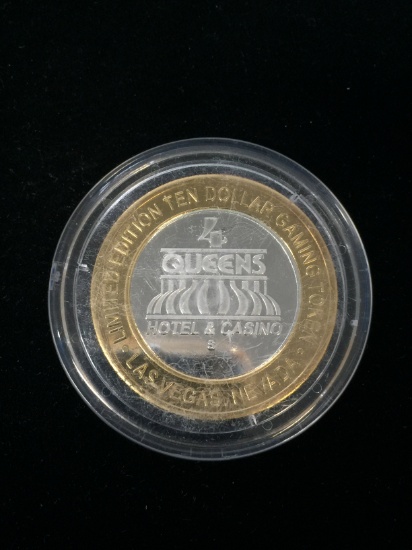 $10 Gaming Token .999 Fine Silver Limited Edition -4 Queens Las Vegas, Nevada