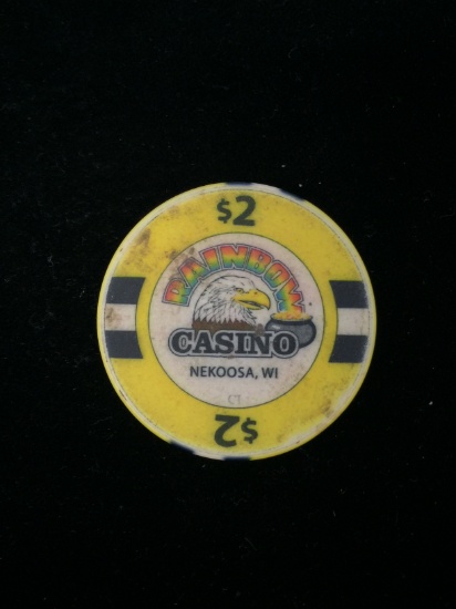 Vintage Rainbow Casino - Nekoosa, Wisconsin $2 Casino Chip - RARE