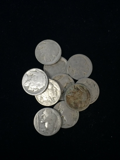 10 Count Lot of United States Indian Head Buffalo Nickels