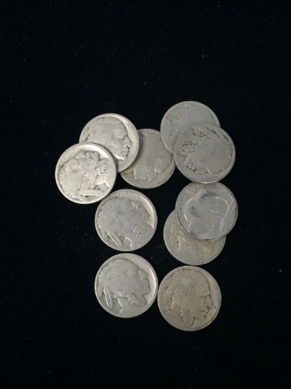 10 Count Lot of United States Indian Head Buffalo Nickels