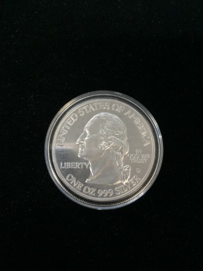 2002 United States 1 Troy Ounce .999 Fine Silver Mississippi Quarter Style Silver Bullion Round Coin