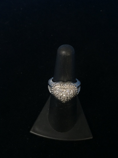 Sterling Silver Judith Ripka Cubic Zirconia Lined Heart Cocktail Ring Sz 5.75 - 10g