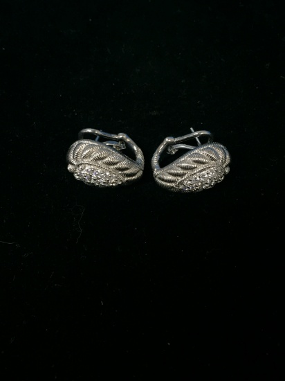 Woven Rope Style Sterling Silver & CZ Lined Judith Ripka Earrings -10g