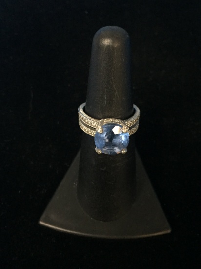 Judith Ripka Blue Gemstone & CZ Sterling Silver Cocktail Ring Sz 5.75 - 4g
