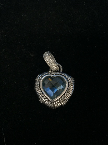 Sterling Silver Heart Pendant Enhancer W/ Topaz & CZ - Judith Ripka - 10g