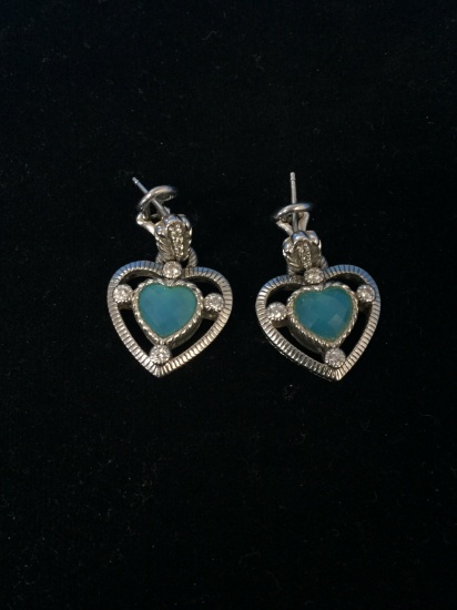 Judith Ripka Sterling Silver & Multi Color CZ Heart Shaped Dangle Earrings - 12g