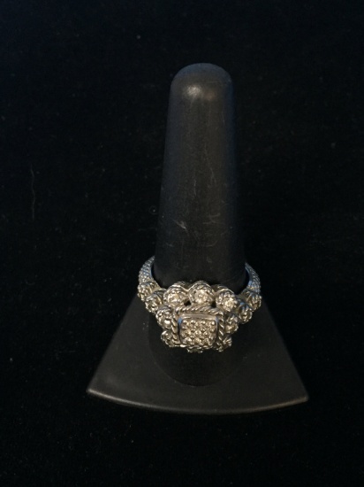 Judith Ripka 925 Sterling Silver & CZ Cluster Ring Sz 10 - 8g