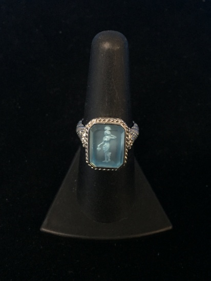 Sterling Silver & Carved Blue CZ Naked Woman Cameo Judith Ripka Ring Sz 6.75 - 8g