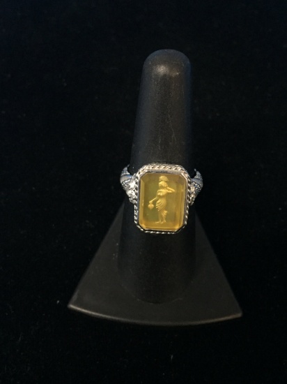 Sterling Silver & Carved Yellow CZ Naked Woman Cameo Judith Ripka Ring Sz 6.75 - 8g