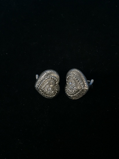 Judith Ripka Sterling Silver & CZ Heart Stud Earrings - 10g
