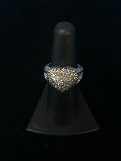 Sterling Silver Judith Ripka Cubic Zirconia Lined Heart Cocktail Ring Sz 5.75 - 10g