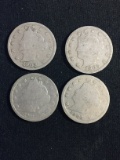 Lot of 4 United States Liberty V Nickel Coins