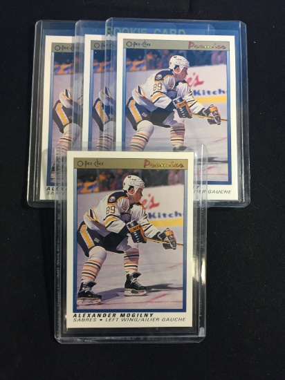 4 Card Lot of 1990-91 O-Pee-Chee Premier Alexander Mogilny Sabres Rookie Hockey Cards
