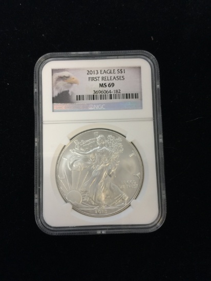 NGC Graded 2013 U.S. 1 Troy Ounce .999 Fine Silver Silver Eagle Bullon Coin - MS 69 Grade