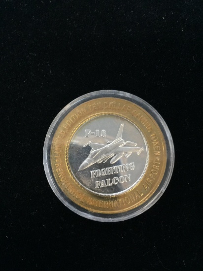 $10 Gaming Token .999 Fine Silver Limited Ed. F-16 Plane - Reno Tahoe Airport Reno, Nevada