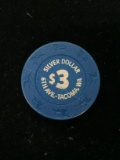 Vintage Silver Dollar Casino - Tacoma, Washington $3 Casino Chip - RARE