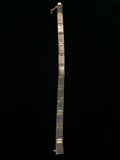 Ornate Milor Italy Sterling Silver Bar Link Chain 7.5" Bracelet
