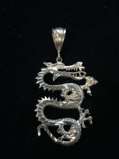 Amazing 3.25" Sterling Silver Large Dragon Pendant
