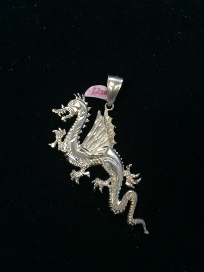 Large 3" Designer Sterling Silver Dragon Pendant