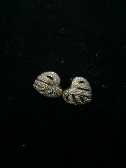 Gold Tone Sterling Silver & Diamond Heart Earrings