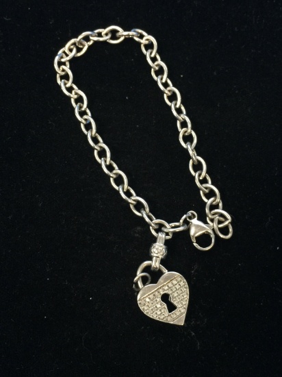 14K, Sterling Silver, & Diamond Heavy Key Lock 8" Chain Bracelet