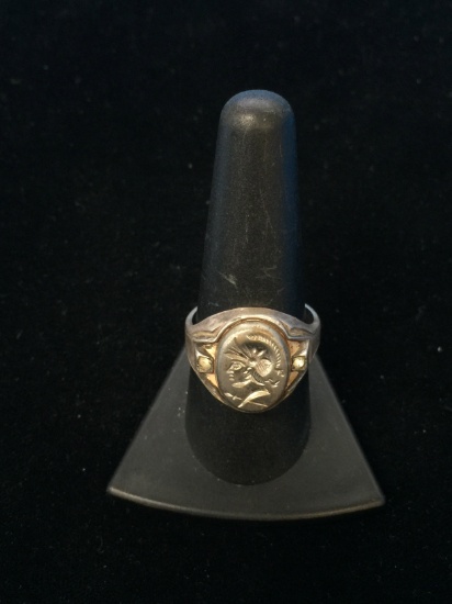Old Pawn Warrior Carved Sterling Silver Ring - Size 9.5