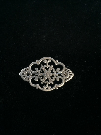 Designer Sterling Silver Floral Brooch Pin