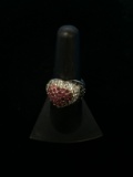 Stunning Gemstone Lined Sterling Silver Heart Ring - Size 7.5