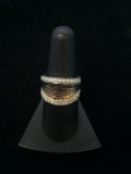 Two Tone Wide Sterling Silver Statement Ring - Size 7