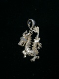 Etched Sterling Silver Dragon Pendant