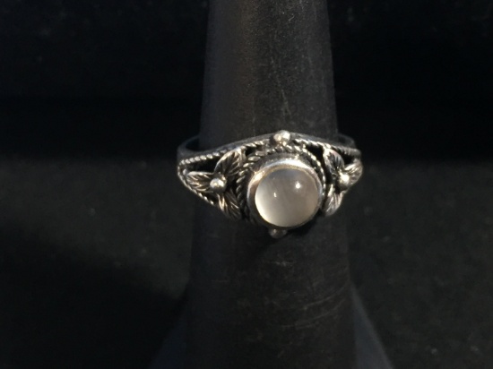 Bali Style Sterling Silver & Moonstone Ring - Size 5