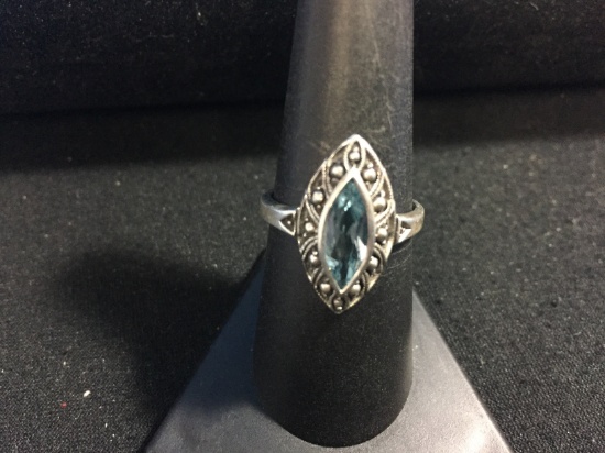 Blue Topaz Bali Style Sterling Silver Ring - Size 7.75