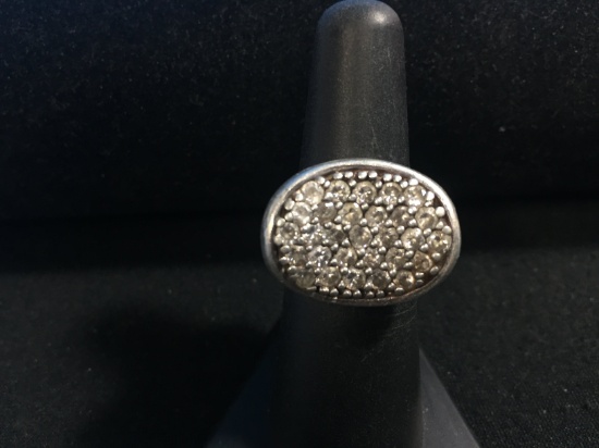 Extra Thick Sterling Silver & CZ Lined Ring - Size 6.5