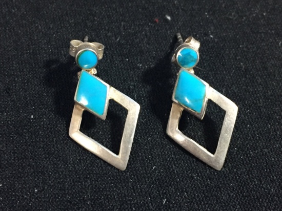 Old Pawn Sterling Silver & Turquoise Earrings