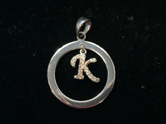 CZ & Sterling Silver "K" Initial Pendant