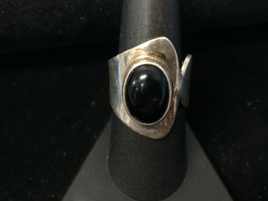 Old Pawn Taxco Large Sterling Silver & Onyx Ring - Size 8