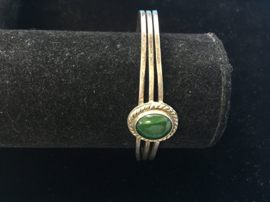 Old Pawn Sterling Silver & Green Stone Cuff Bracelet - 20 Grams