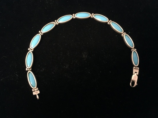 Designer Sterling Silver & Turquoise Chain Link Bracelet