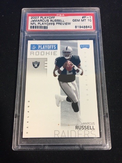 GRADED 2007 Playoff NFL Preview Jamarcus Russell RC PSA 10 Gem Mint B120