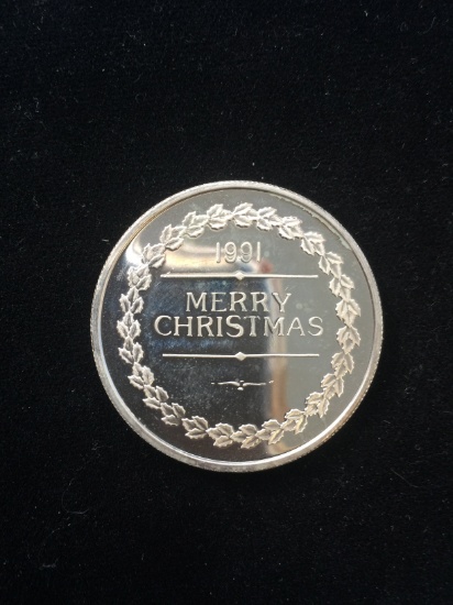 1 Troy Ounce .999 Fine Silver Merry Christmas Stockings Silver Bullion Round Coin