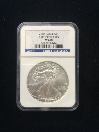 2008 U.S. 1 Troy Ounce .999 Fine Silver Early Releases American Silver Eagle Bullion Coin - NGC MS 6
