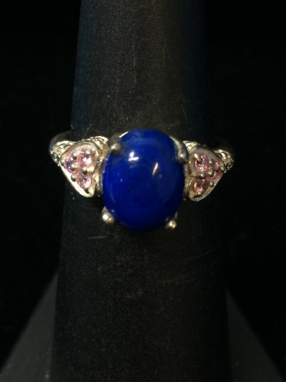 STS Blue Lapis & Pink Ice CZ Sterling Silver Ring - Size 6