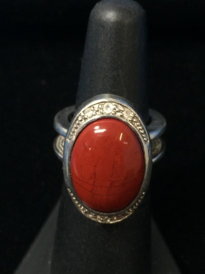 Native Style Sterling Silver & Red Jasper Ring - Size 6