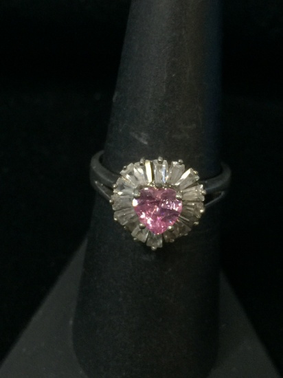 Pink Ice CZ Sterling Silver Ring - Size 7