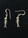 Sterling Silver Fish Bone Skeleton Earrings