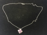Amethyst Cluster Floral Sterling Silver Pendant W/ 20